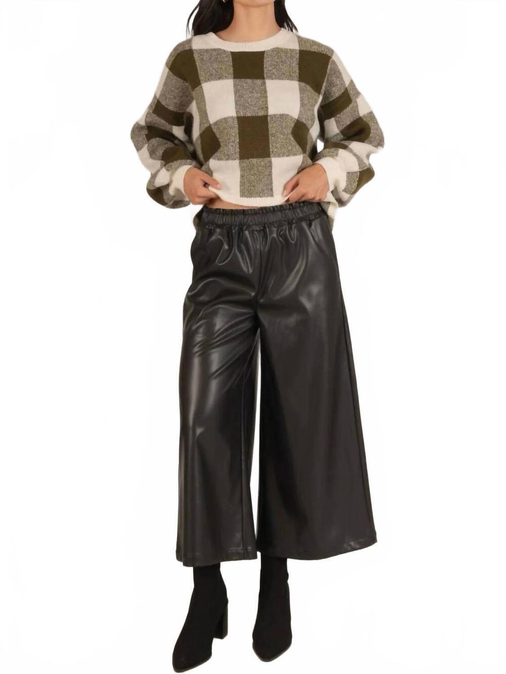 NEW BEFORE YOU COLLECTION faux leather wide leg culotte pants in black